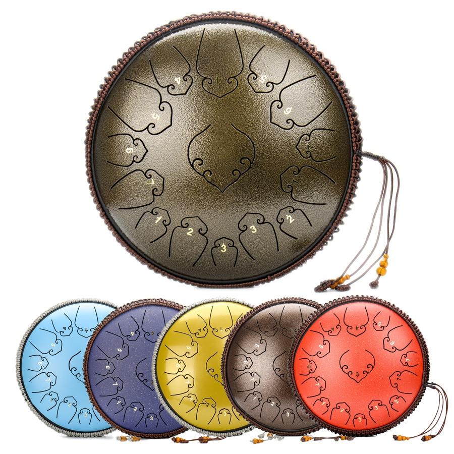 Steel Tongue Drum, 15 Notes 14 inch D-Key Panda Balmy Drum Percussion  Instrument, Tank Chakra Handpan Drums with Padded Travel Bag, 2 Mallets,  for